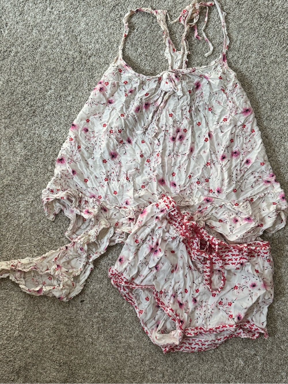 Victoria's Secret White & Pink Floral Camisole and Shorts Sleep Set